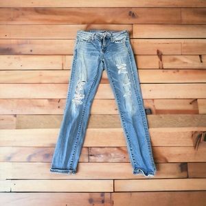 American eagle super stretch x blue ripped jeans size 0 short